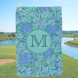 Blue Floral William Morris Custom Initiaal Dames Golfhanddoek