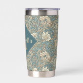 Blue Floral William Morris Elegant Monogram Geïsoleerde Drinkbeker (Links)
