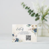 Blue Floral Winter Wedding QR code Details Insert Informatiekaartje (Staand voorkant)
