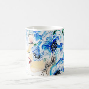 Blue Floral Woman Coffee Mok