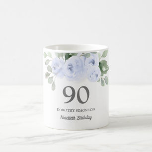  Blue Floral Womans 90th Birthday Gift Koffiemok