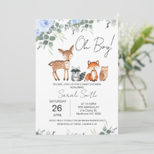 Blue Floral Woodland Baby shower Invitation Kaart