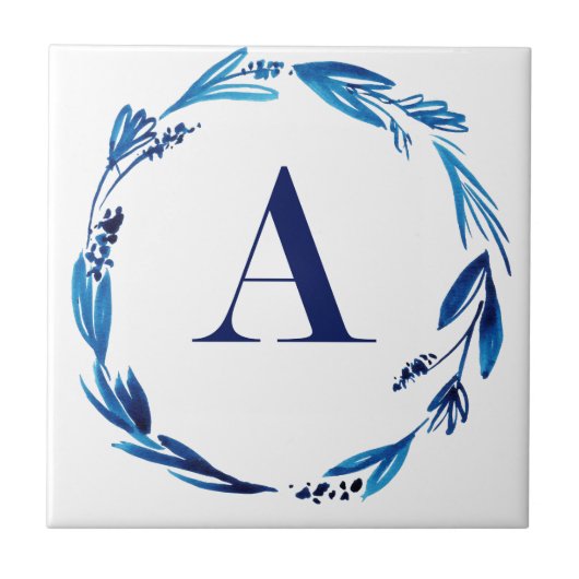 Blue Floral Wreath A Tegeltje (Voorkant)