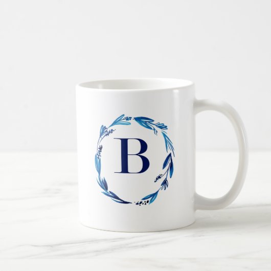 Blue Floral Wreath 'B' Koffiemok (Rechts)