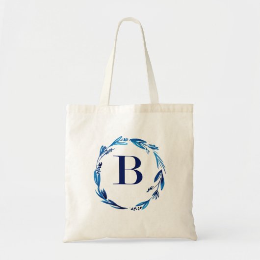 Blue Floral Wreath 'B' Tote Bag (Voorkant)