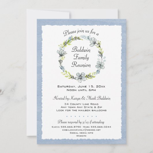 Blue Floral Wreath Family Reunion Invitation (Devant)