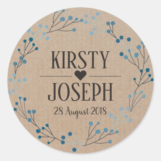 Blue Floral Wreath Monogram Craft Wedding Sticker (Voorkant)