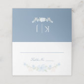 Blue Floral Wreath Place Card (Buitenkant ongevouwen)