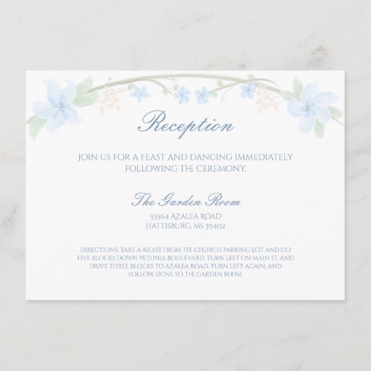 Blue Floral Wreath Receptie Informatiekaartje (Voorkant)