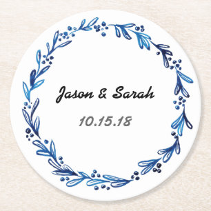 Blue Floral Wreath Ronde Kartonnen Onderzetter