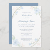 Blue Floral Wreath Vrijgezellenfeest Invite Kaart (Voorkant / Achterkant)