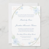Blue Floral Wreath Wedding Invitaton Kaart (Voorkant)