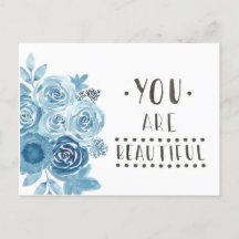 Blue Floral 'You Are Beautiful' Briefkaart