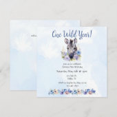 Blue Floral Zebra Verjaardag Kaart (Voorkant / Achterkant)