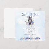 Blue Floral Zebra Verjaardag Kaart (Voorkant / Achterkant)