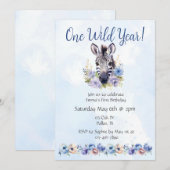 Blue Floral Zebra Verjaardag Kaart (Voorkant / Achterkant)