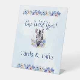 Blue Floral Zebra Verjaardag Reclamebord Met Voetstuk