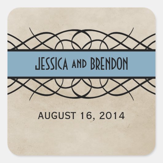 Blue Flourish Border Wedding Stickers (Voorkant)