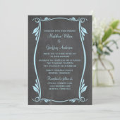Blue Flourish Chalkboard Wedding Invite Kaart (Staand voorkant)