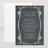 Blue Flourish Chalkboard Wedding Invite Kaart (Voorkant / Achterkant)