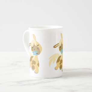 Blue Flower and Cute Cartoon Pony Bone China Mok