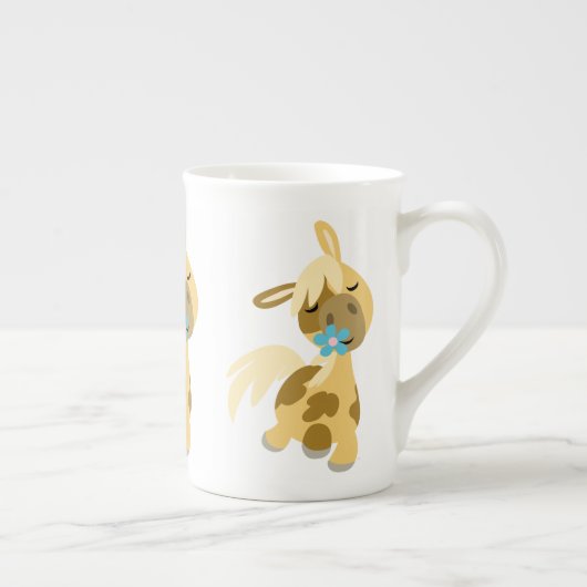 Blue Flower and Cute Cartoon Pony Bone China Mok (Rechts)