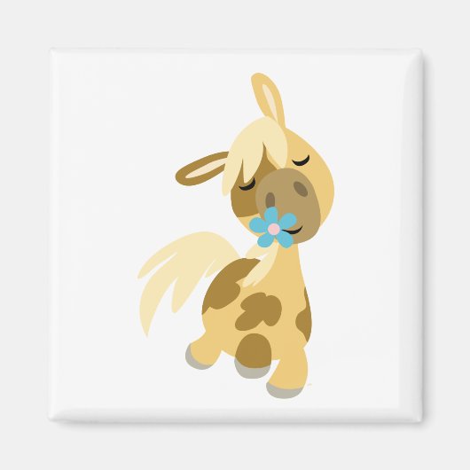 Blue Flower and Cute Cartoon Pony Magnet Magneet (Voorkant)