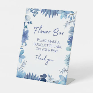 Blue Flower Bar Neem een Boquet-gunst Reclamebord Met Voetstuk