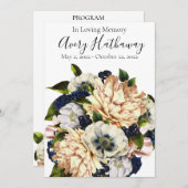 Blue Flower Bouquet Funeral Memorial Programme Kaart (Voorkant / Achterkant)