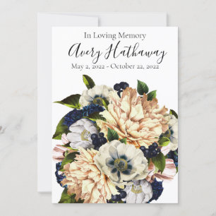 Blue Flower Bouquet Funeral Memorial Programme Kaart