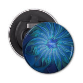 Blue Flower Fantasy Pattern, Abstract Fractal Art Button Flesopener (Voorkant)