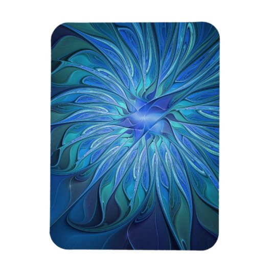Blue Flower Fantasy Pattern, Abstract Fractal Art Magneet (Verticaal)