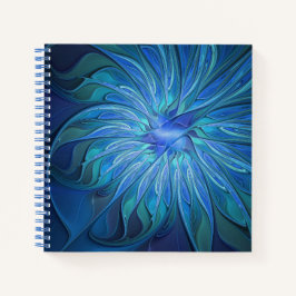 Blue Flower Fantasy Pattern, Abstract Fractal Art Notitieboek