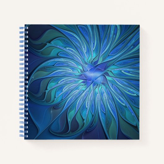Blue Flower Fantasy Pattern, Abstract Fractal Art Notitieboek (Voorkant)