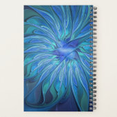 Blue Flower Fantasy Pattern, Abstract Fractal Art Planner (Achterkant)