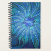 Blue Flower Fantasy Pattern, Abstract Fractal Art Planner (Voorkant)