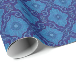 Blue Flower Floral Damask Bohemian Pattern Cadeaupapier