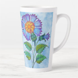 Blue Flower Halftone on Blue Fine Art Latte Mok
