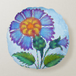 Blue Flower Halftone on Blue Fine Art Rond Kussen