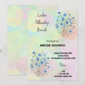 Blue Flower Ladies Fellowship Brunch Uitnodiging (Voorkant / Achterkant)