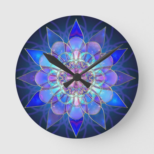 Blue Flower Mandala Fractal Ronde Klok (Voorkant)
