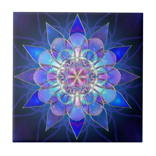 Blue Flower Mandala Fractal Tegeltje (Voorkant)