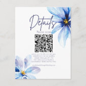 Blue Flower Minimalist QR CODE Bruiloft Details Informatiekaartje (Voorkant)