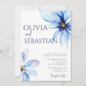 Blue Flower Minimalistische elegante bruiloft Kaart (Voorkant)