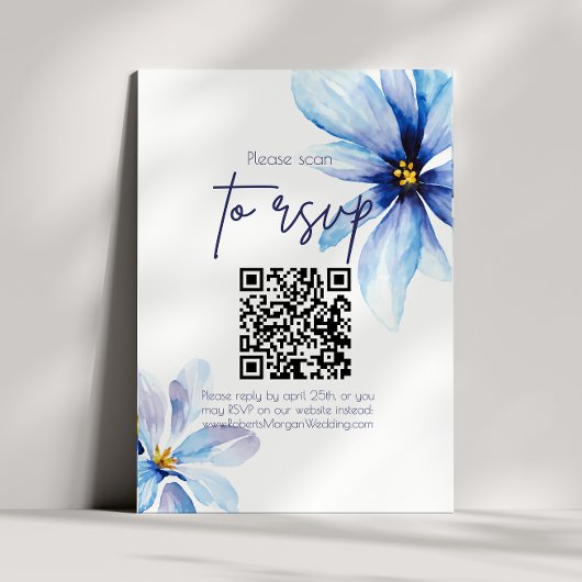 Blue Flower Minimalistische QR CODE bruiloft RSVP Kaartje