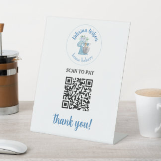 Blue Flower Mixer Bakkerij QR Code Scan Om Te Beta Reclamebord Met Voetstuk