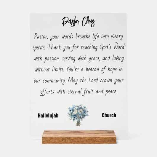 Blue Flower Pastor Appreciation Acryl Teken Acryl Bord (Voorkant)