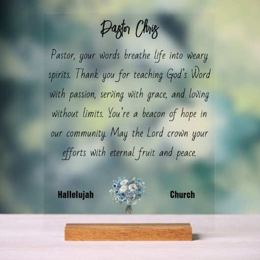 Blue Flower Pastor Appreciation Acryl Teken Acryl Bord (Neutraal)