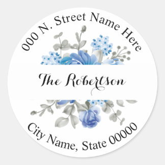 Blue Flower Return-adres Ronde Sticker