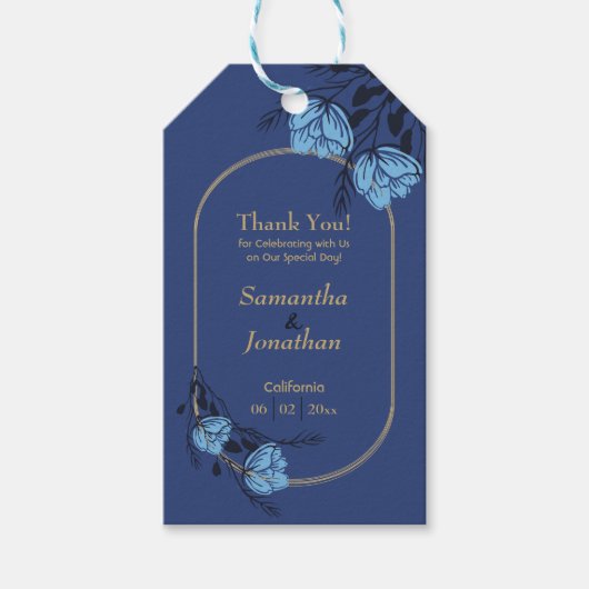 Blue Flower Wedding Cadeaulabel (Voorkant)